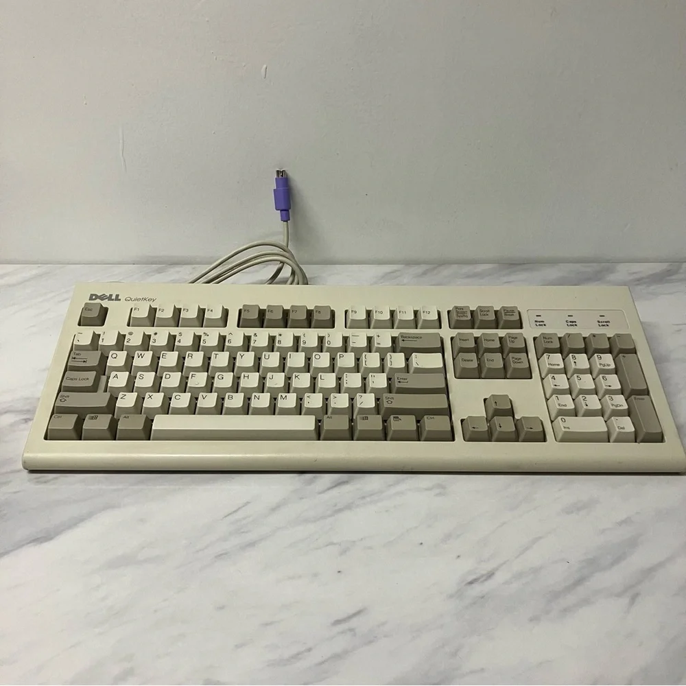 Vintage Dell QuietKey RT7D5JTW PS2 Wired Keyboard White PS/2